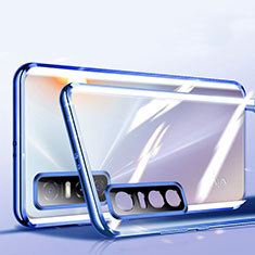 Luxury Aluminum Metal Frame Mirror Cover Case 360 Degrees P01 for Vivo Y73s 5G Blue