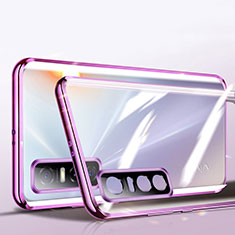 Luxury Aluminum Metal Frame Mirror Cover Case 360 Degrees P01 for Vivo Y73s 5G Purple