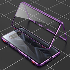 Luxury Aluminum Metal Frame Mirror Cover Case 360 Degrees P01 for Xiaomi Black Shark 4 5G Purple