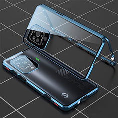 Luxury Aluminum Metal Frame Mirror Cover Case 360 Degrees P01 for Xiaomi Black Shark 5 5G Blue