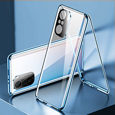 Luxury Aluminum Metal Frame Mirror Cover Case 360 Degrees P01 for Xiaomi Poco F3 5G Blue