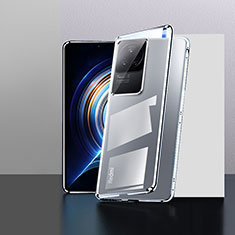 Luxury Aluminum Metal Frame Mirror Cover Case 360 Degrees P01 for Xiaomi Poco F4 5G Silver
