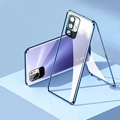 Luxury Aluminum Metal Frame Mirror Cover Case 360 Degrees P01 for Xiaomi POCO M3 Pro 5G Blue