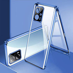 Luxury Aluminum Metal Frame Mirror Cover Case 360 Degrees P01 for Xiaomi Poco X4 GT 5G Blue
