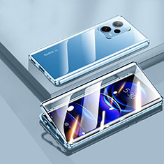 Luxury Aluminum Metal Frame Mirror Cover Case 360 Degrees P01 for Xiaomi Poco X5 5G Blue