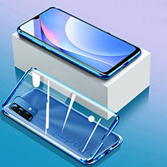 Luxury Aluminum Metal Frame Mirror Cover Case 360 Degrees P01 for Xiaomi Redmi 9 Power Blue