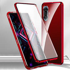 Luxury Aluminum Metal Frame Mirror Cover Case 360 Degrees P01 for Xiaomi Redmi K40 Gaming 5G Red