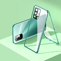 Luxury Aluminum Metal Frame Mirror Cover Case 360 Degrees P01 for Xiaomi Redmi Note 10 5G Green