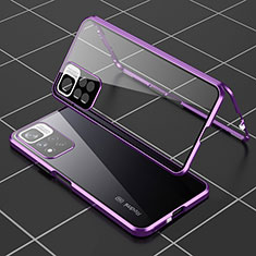 Luxury Aluminum Metal Frame Mirror Cover Case 360 Degrees P01 for Xiaomi Redmi Note 11 Pro+ Plus 5G Purple