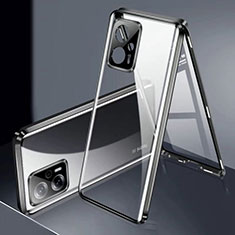 Luxury Aluminum Metal Frame Mirror Cover Case 360 Degrees P01 for Xiaomi Redmi Note 11T Pro+ Plus 5G Black