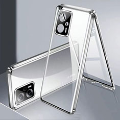 Luxury Aluminum Metal Frame Mirror Cover Case 360 Degrees P01 for Xiaomi Redmi Note 11T Pro+ Plus 5G Silver