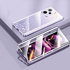 Luxury Aluminum Metal Frame Mirror Cover Case 360 Degrees P01 for Xiaomi Redmi Note 12 5G Purple
