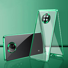 Luxury Aluminum Metal Frame Mirror Cover Case 360 Degrees P01 for Xiaomi Redmi Note 9T 5G Green