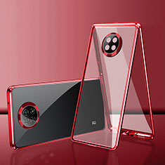 Luxury Aluminum Metal Frame Mirror Cover Case 360 Degrees P01 for Xiaomi Redmi Note 9T 5G Red