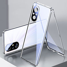 Luxury Aluminum Metal Frame Mirror Cover Case 360 Degrees P02 for Huawei Honor 50 SE 5G Silver