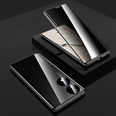 Luxury Aluminum Metal Frame Mirror Cover Case 360 Degrees P02 for Huawei Honor 70 5G Black