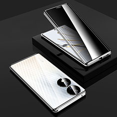 Luxury Aluminum Metal Frame Mirror Cover Case 360 Degrees P02 for Huawei Honor 70 5G Silver