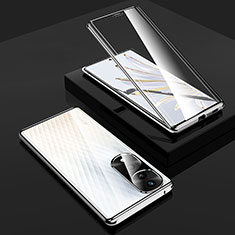 Luxury Aluminum Metal Frame Mirror Cover Case 360 Degrees P02 for Huawei Honor 70 Pro+ Plus 5G Silver