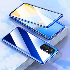 Luxury Aluminum Metal Frame Mirror Cover Case 360 Degrees P02 for OnePlus 9 5G Blue