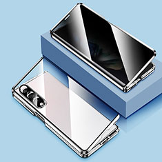 Luxury Aluminum Metal Frame Mirror Cover Case 360 Degrees P02 for Samsung Galaxy Z Fold4 5G Silver