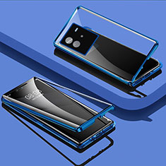 Luxury Aluminum Metal Frame Mirror Cover Case 360 Degrees P02 for Vivo iQOO Neo6 5G Blue