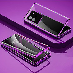 Luxury Aluminum Metal Frame Mirror Cover Case 360 Degrees P02 for Vivo iQOO Neo6 5G Purple