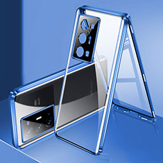 Luxury Aluminum Metal Frame Mirror Cover Case 360 Degrees P02 for Vivo X70 Pro+ Plus 5G Blue