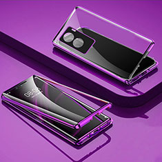 Luxury Aluminum Metal Frame Mirror Cover Case 360 Degrees P02 for Vivo Y55s (2021) Purple