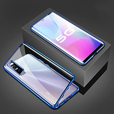 Luxury Aluminum Metal Frame Mirror Cover Case 360 Degrees P02 for Vivo Y73s 5G Blue