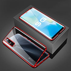 Luxury Aluminum Metal Frame Mirror Cover Case 360 Degrees P02 for Vivo Y73s 5G Red