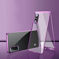 Luxury Aluminum Metal Frame Mirror Cover Case 360 Degrees P02 for Xiaomi Redmi K40 Gaming 5G Purple