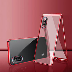 Luxury Aluminum Metal Frame Mirror Cover Case 360 Degrees P02 for Xiaomi Redmi K40 Gaming 5G Red