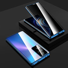 Luxury Aluminum Metal Frame Mirror Cover Case 360 Degrees P02 for Xiaomi Redmi K50 5G Blue