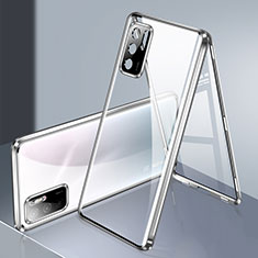 Luxury Aluminum Metal Frame Mirror Cover Case 360 Degrees P02 for Xiaomi Redmi Note 10 5G Silver