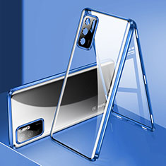 Luxury Aluminum Metal Frame Mirror Cover Case 360 Degrees P02 for Xiaomi Redmi Note 10T 5G Blue