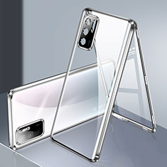 Luxury Aluminum Metal Frame Mirror Cover Case 360 Degrees P02 for Xiaomi Redmi Note 10T 5G Silver