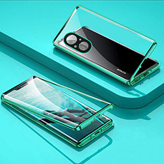 Luxury Aluminum Metal Frame Mirror Cover Case 360 Degrees P03 for Huawei Honor 50 SE 5G Green