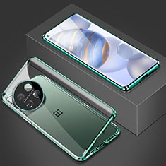 Luxury Aluminum Metal Frame Mirror Cover Case 360 Degrees P03 for OnePlus 11R 5G Green