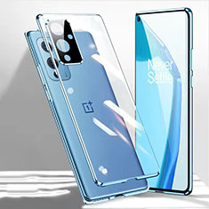 Luxury Aluminum Metal Frame Mirror Cover Case 360 Degrees P03 for OnePlus 9 5G Blue