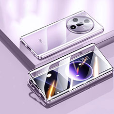 Luxury Aluminum Metal Frame Mirror Cover Case 360 Degrees P03 for Oppo Find X7 5G Clove Purple