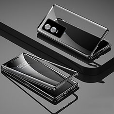 Luxury Aluminum Metal Frame Mirror Cover Case 360 Degrees P03 for Vivo Y76s 5G Black