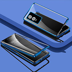 Luxury Aluminum Metal Frame Mirror Cover Case 360 Degrees P03 for Vivo Y76s 5G Blue