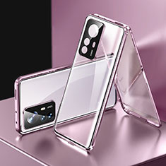 Luxury Aluminum Metal Frame Mirror Cover Case 360 Degrees P03 for Xiaomi Mi 12T 5G Purple