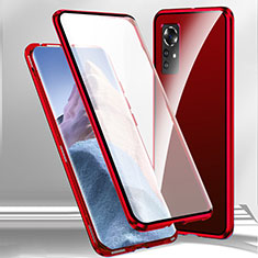 Luxury Aluminum Metal Frame Mirror Cover Case 360 Degrees P03 for Xiaomi Redmi Note 12S Red