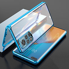 Luxury Aluminum Metal Frame Mirror Cover Case 360 Degrees P04 for Huawei Honor V40 5G Blue