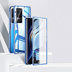 Luxury Aluminum Metal Frame Mirror Cover Case 360 Degrees P04 for Xiaomi Redmi K50 5G Blue