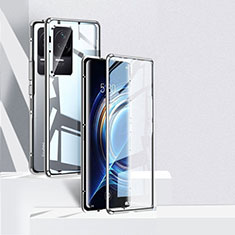 Luxury Aluminum Metal Frame Mirror Cover Case 360 Degrees P04 for Xiaomi Redmi K50 Pro 5G Silver