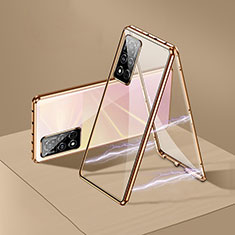 Luxury Aluminum Metal Frame Mirror Cover Case 360 Degrees P05 for Huawei Honor V40 5G Gold