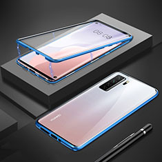 Luxury Aluminum Metal Frame Mirror Cover Case 360 Degrees T01 for Huawei P40 Lite 5G Blue