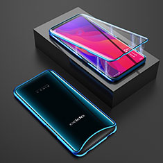Luxury Aluminum Metal Frame Mirror Cover Case 360 Degrees T01 for Oppo Find X Super Flash Edition Blue